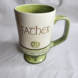 Grasslands Road Celtic FATHER Coffee Cup with Script Green and Ivory Tea Mug
